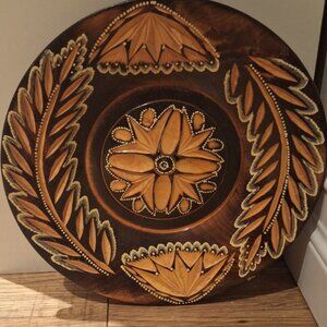 Vintage Hand Carved Wood European Decorative Art Plate
